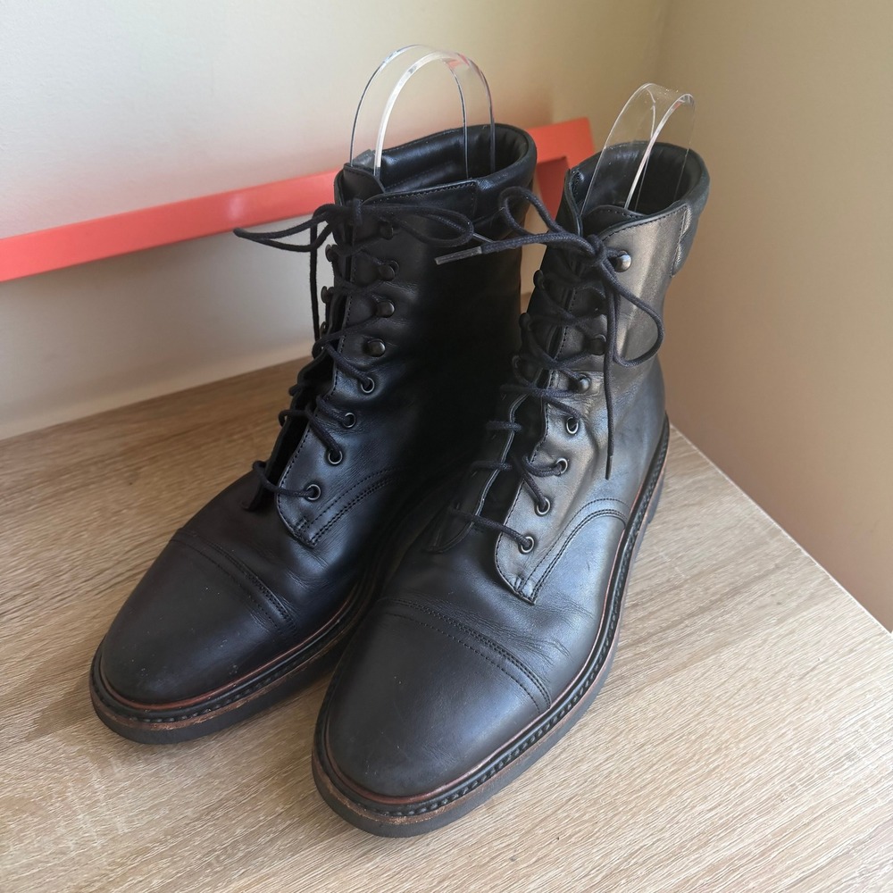 Robert Clergerie Black Leather Lace Up Cap Toe Combat Boots Made in France 37